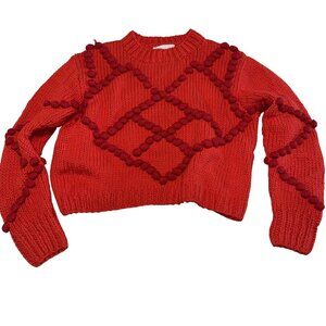 NWT The Wolf Gang Fiesta Pom Pom Knitted Dahlia Red Jumper Women's XS/S